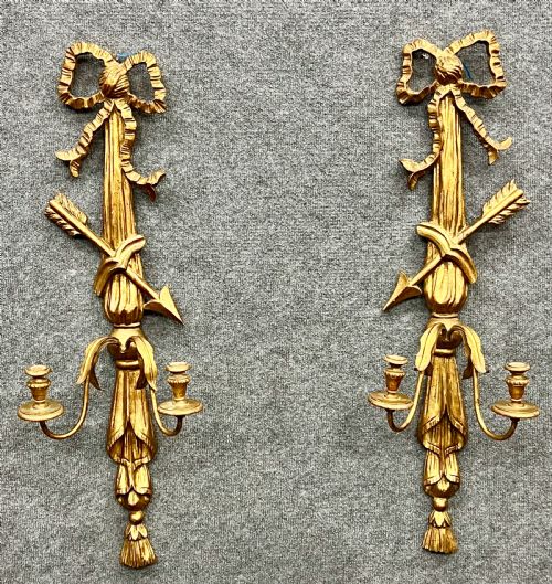 Pair of Carved Wood & Gilded Wall Candle Sconces