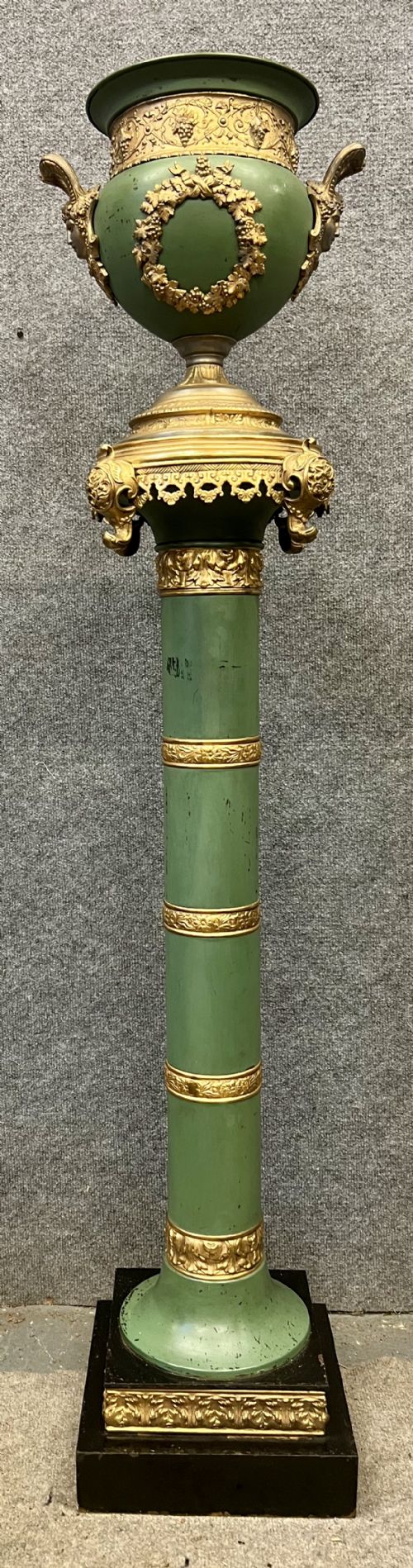 Unusual Brass, Metal and Painted Jardiniere on Stand