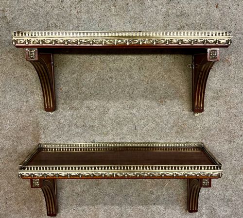 Attractive Pair of Mahogany and Brass Inlaid Wall Brackets