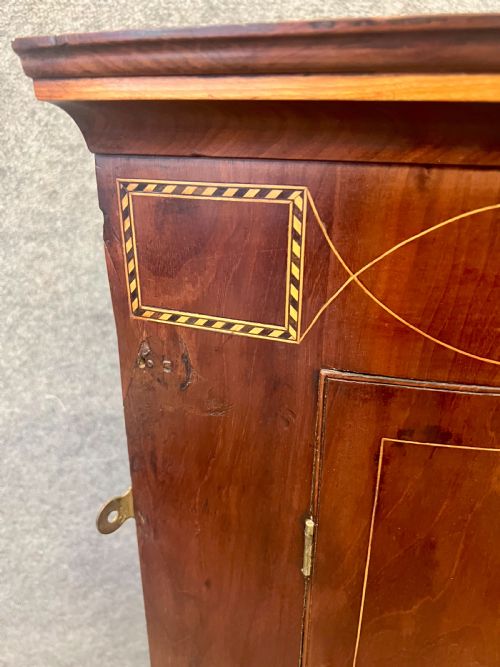 GEORGE III MAHOGANY AND INLAID HANGING CORNER CABINET CUPBOARD - ADDITIONAL PHOTO 2