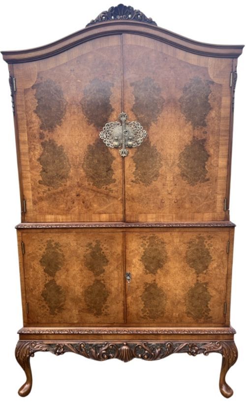 Superior Queen Anne Style Burr Walnut Cocktail Cabinet