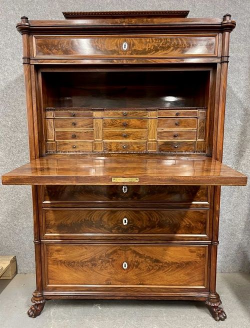 Fine Quality Antique Flame Mahogany Abattant Escritoire