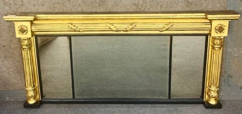 Antique Triple Plate Gilded Overmantel Mirror