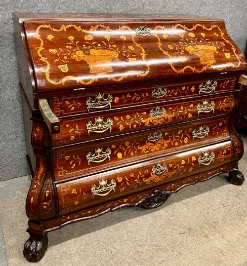 STUNNING LARGE DUTCH MARQUETRY INLAID BUREAU - ADDITIONAL PHOTO 2