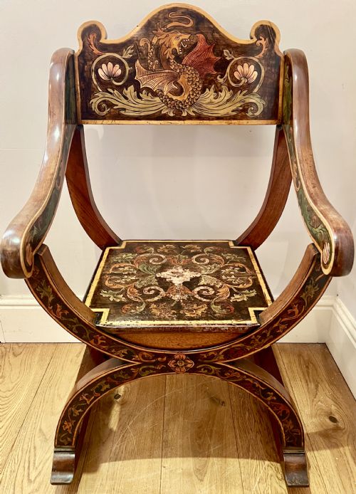 Unusal "X" Frame Decorated Armchair