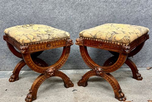 Pair of 19th.century Carved Walnut Stools
