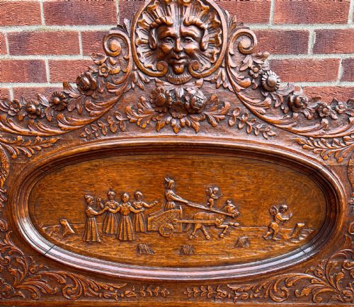 fig 1. Superb Carved Oak Hall Seat Settle Monks Bench