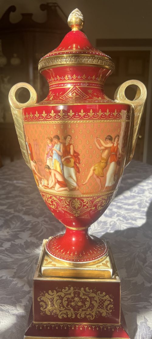 Large 21 Inch Royal Vienna Porcelain Vase & Cover