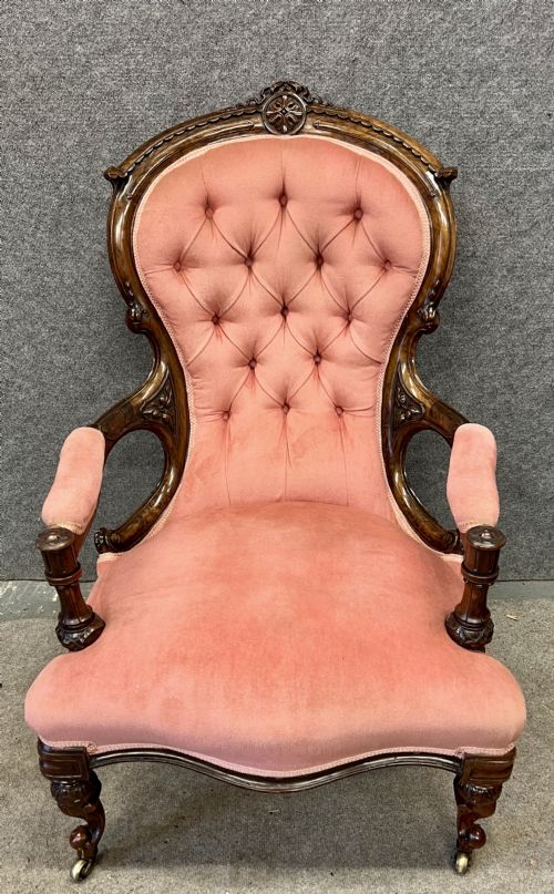 SUPERB VICTORIAN WALNUT OPEN ARMCHAIR - ADDITIONAL PHOTO 1