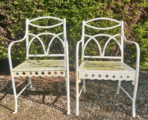 Pair of Strap Work & Cast Iron Garden Chairs