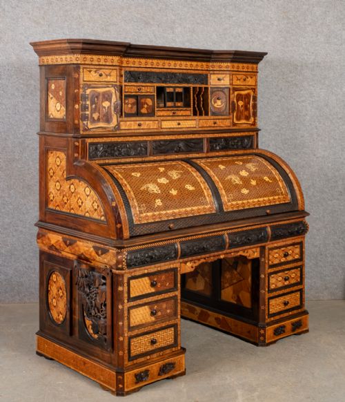 EXHIBITION QUALITY JAPANESE YOSEGI CYLINDER DESK - ADDITIONAL PHOTO 2