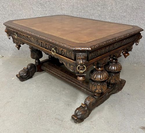Substantial Dolphin Carved Oak Centre Table