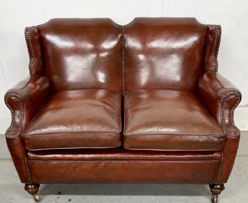 Antique 2 Seater Leather Club Settee