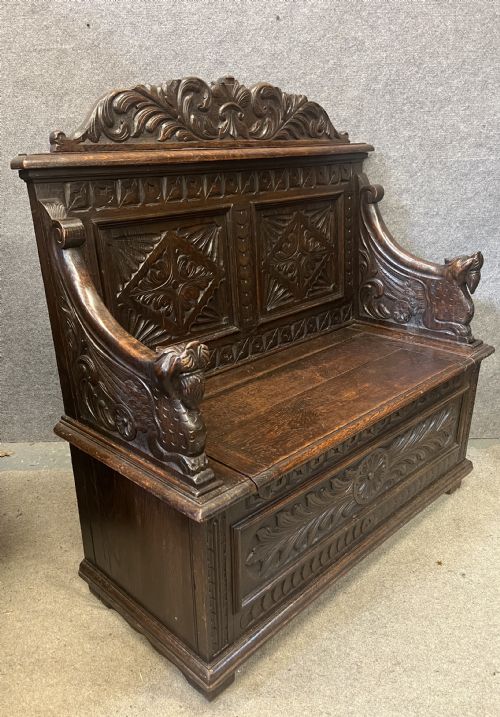 Victorian Carved Oak Hall Seat