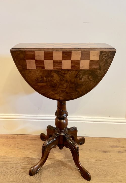Antique Walnut & Inlaid Chess Table