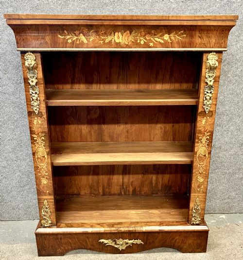 Superb Victorian Marquetry Inlaid Open Bookcase