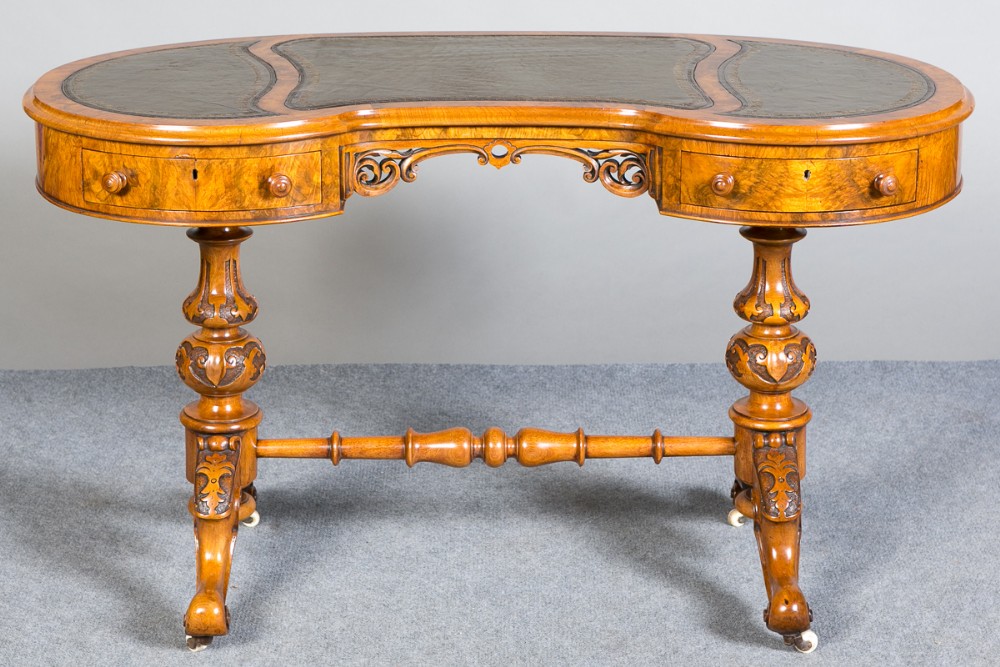 Victorian Walnut Kidney Shaped Writing Table