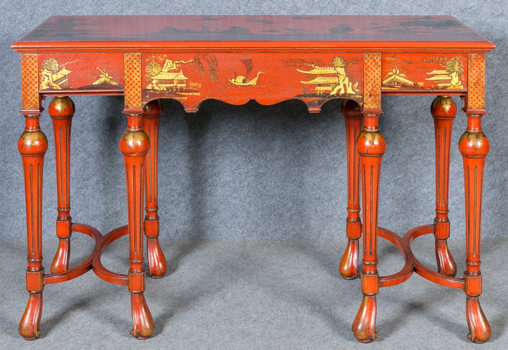 Chinoiserie Red Lacquered Console Table
