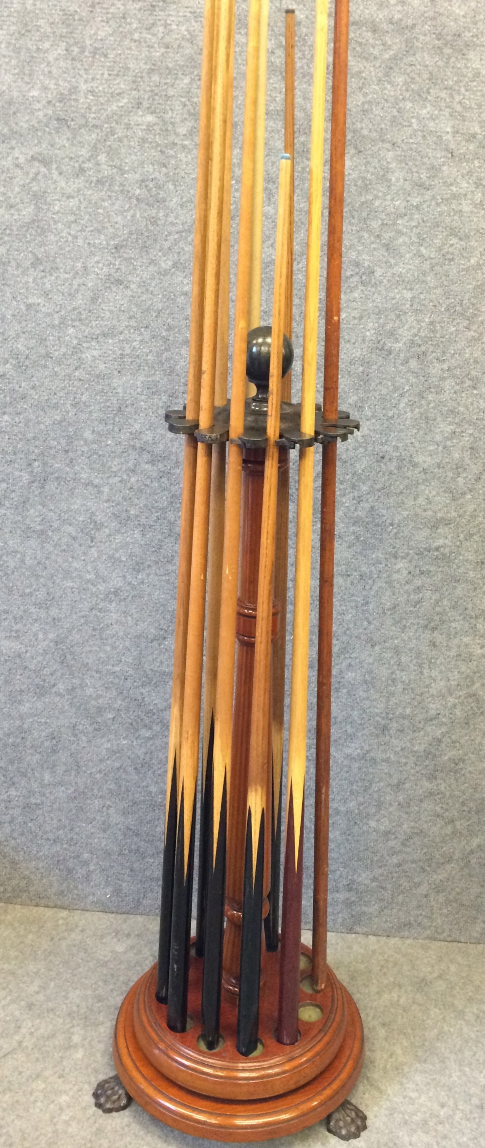 Unusual Victorian Patented Revolving Cue Stand & Cues