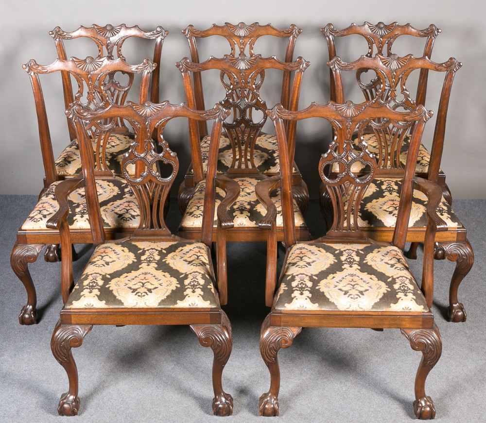 Set of 8 (6+2) Mahogany Chippendale Style Dining Chairs