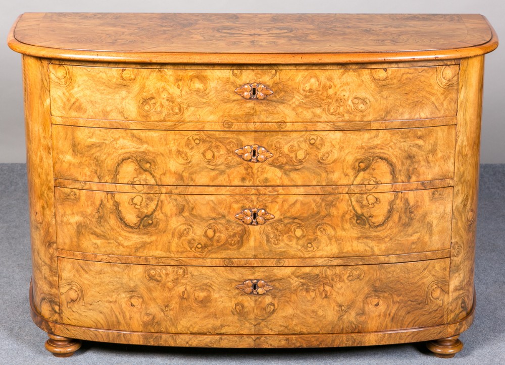 Superb French Burr Walnut Commode Chest of Drawers