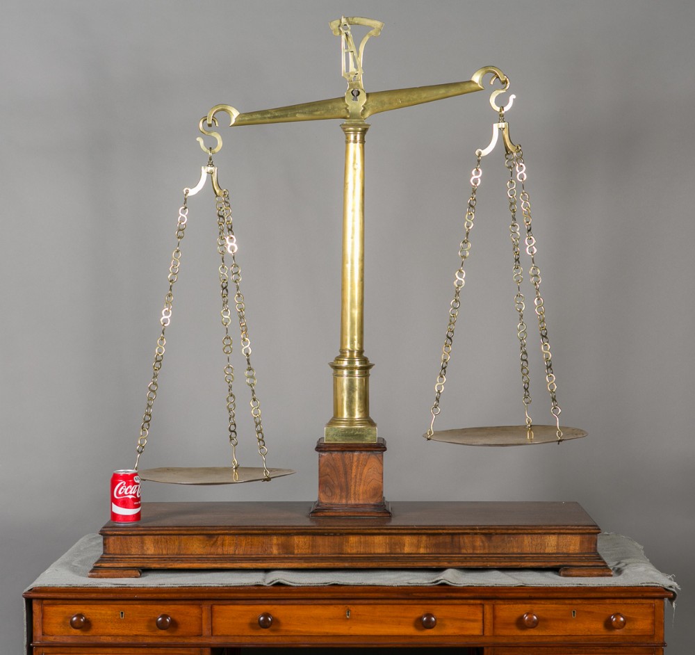 Very Large 19th.C. Brass and Walnut Scales
