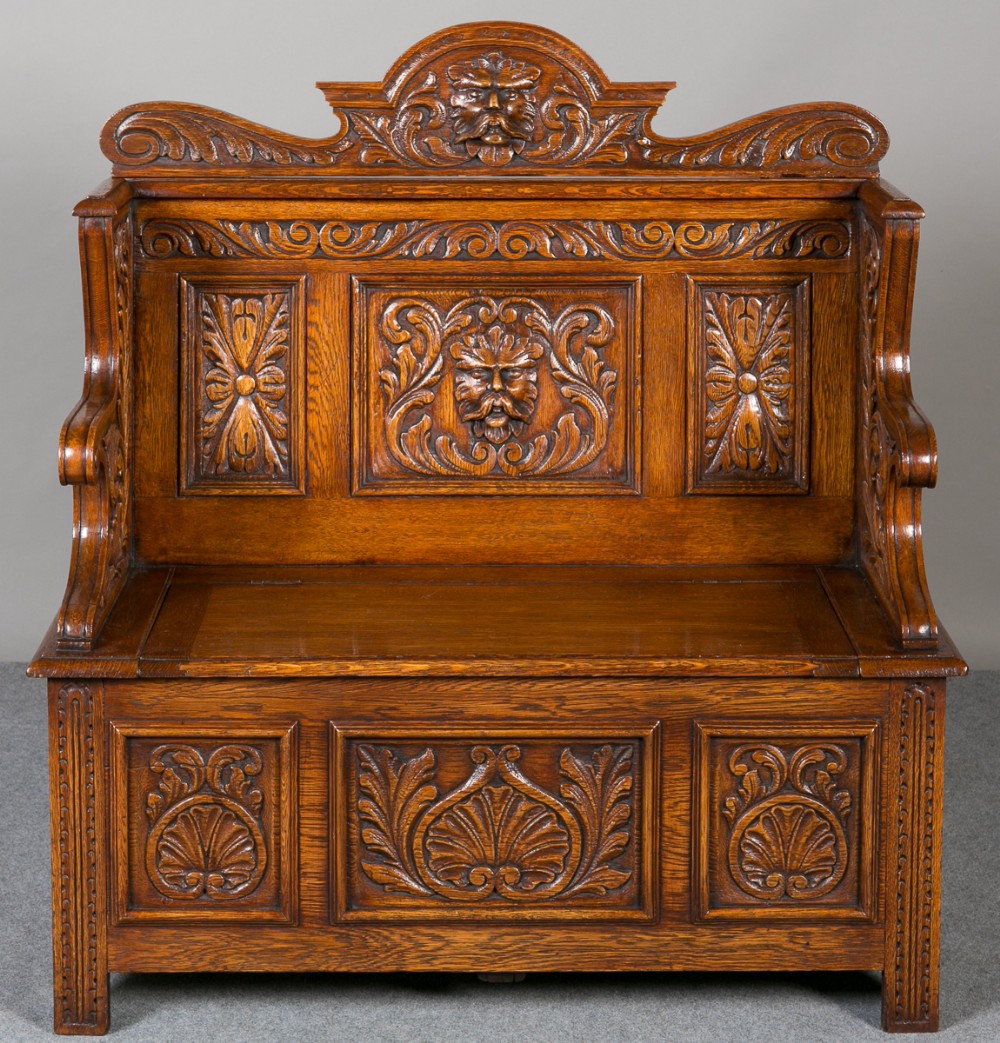 Carved Oak Hall Bench