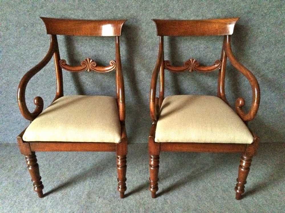 Pair 19thC Mahogany Elbow Chairs