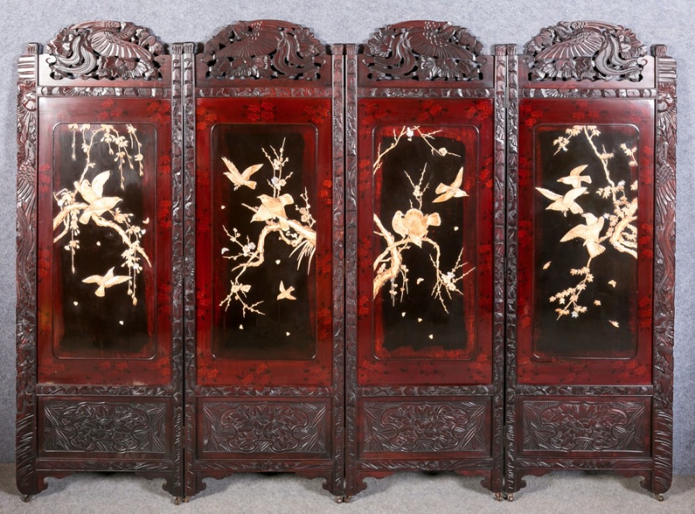 Spectacular Large Shibayama 4 Fold Screen / Room Divider