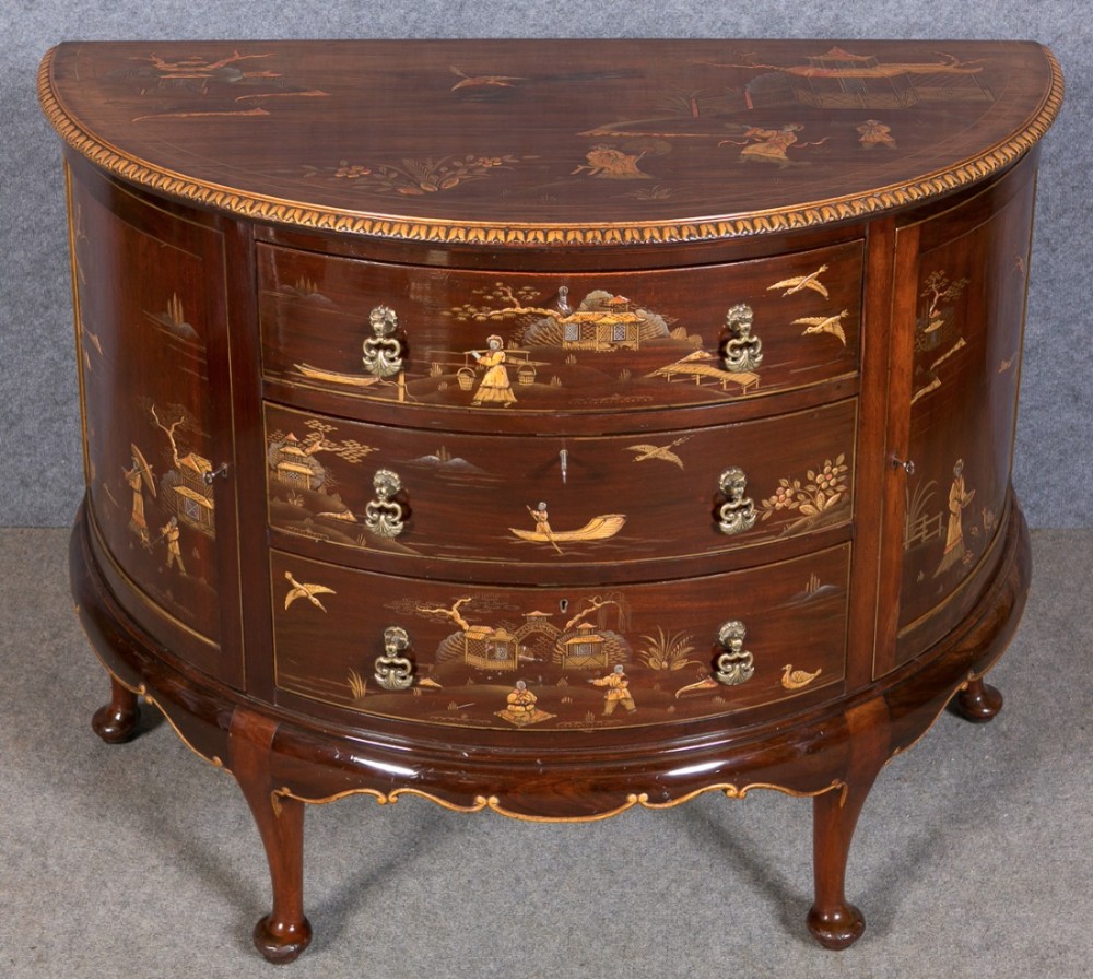 Chinoiserie Demi Lune Secretaire Side Cabinet