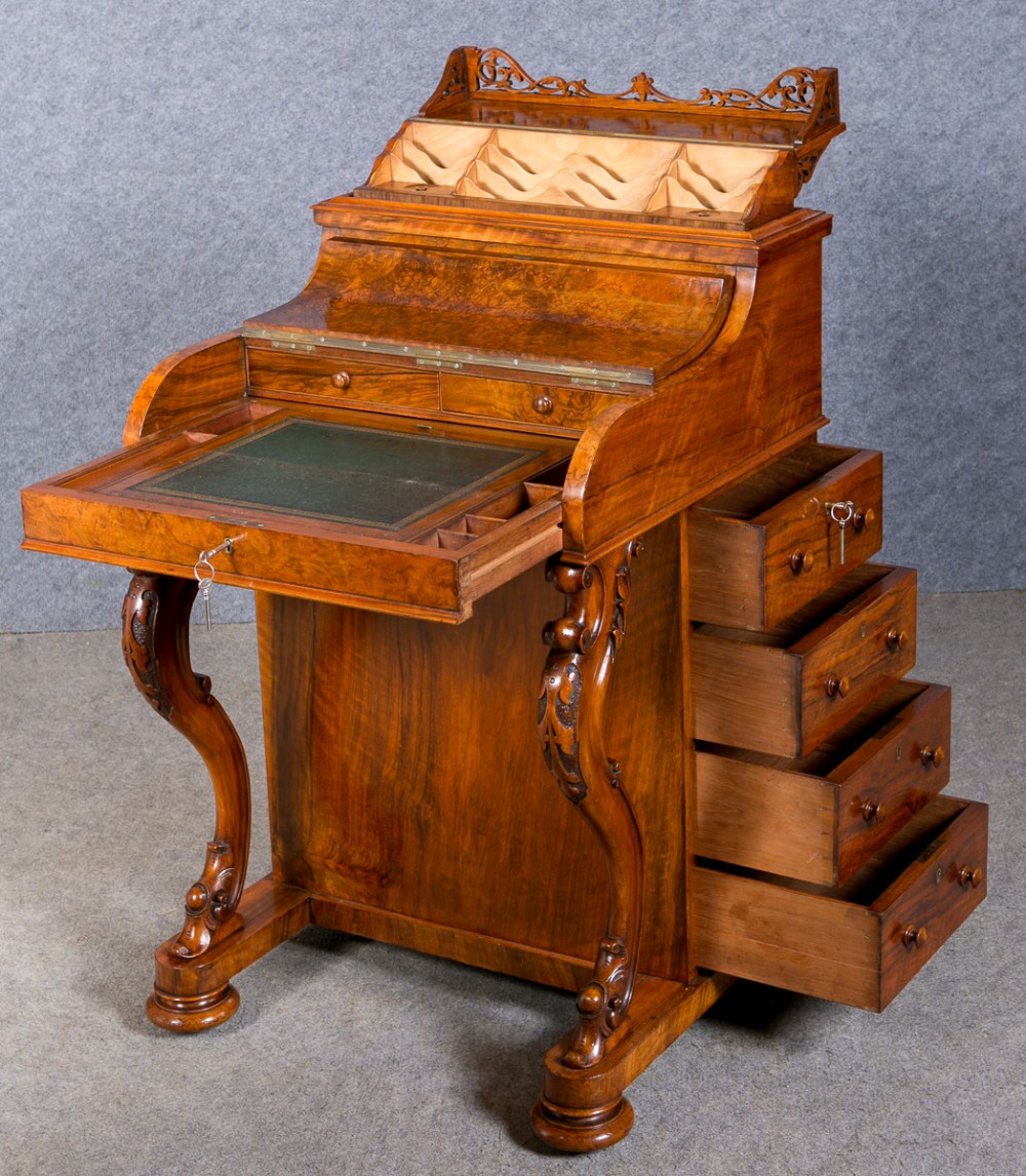 Victorian Pop Up Burr Walnut Davenport