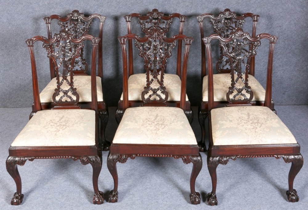Set of 6 Chippendale Style Dining Chairs.