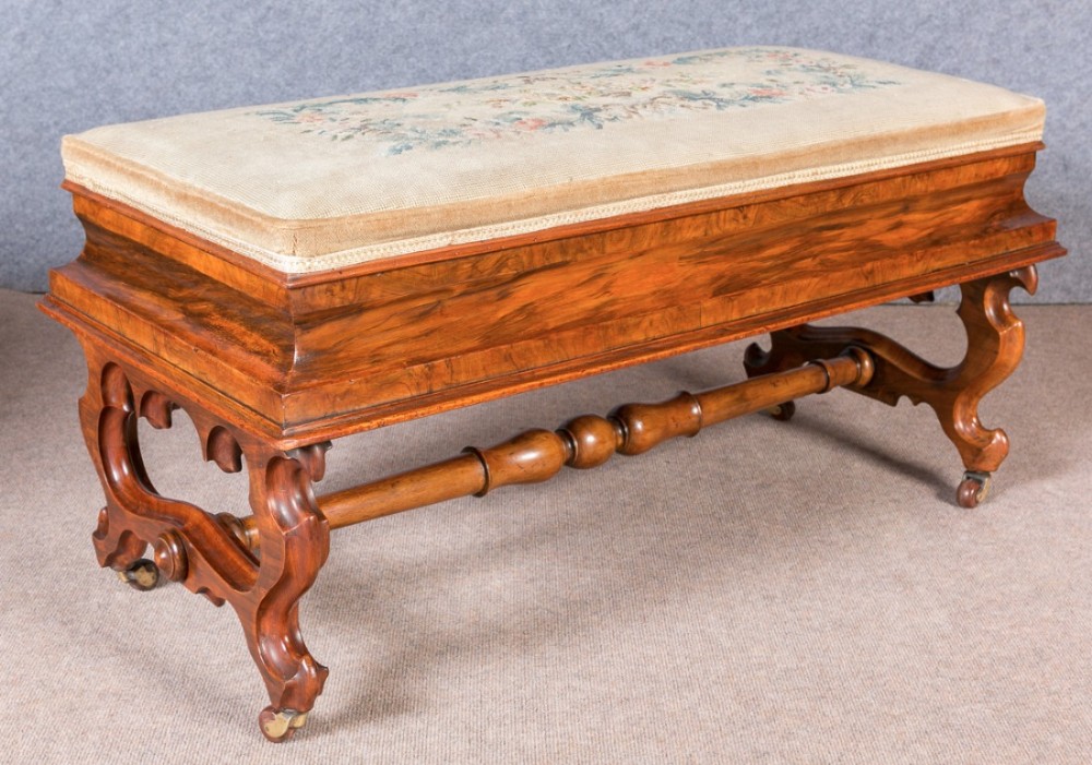 Victorian Walnut Window Seat / Stool