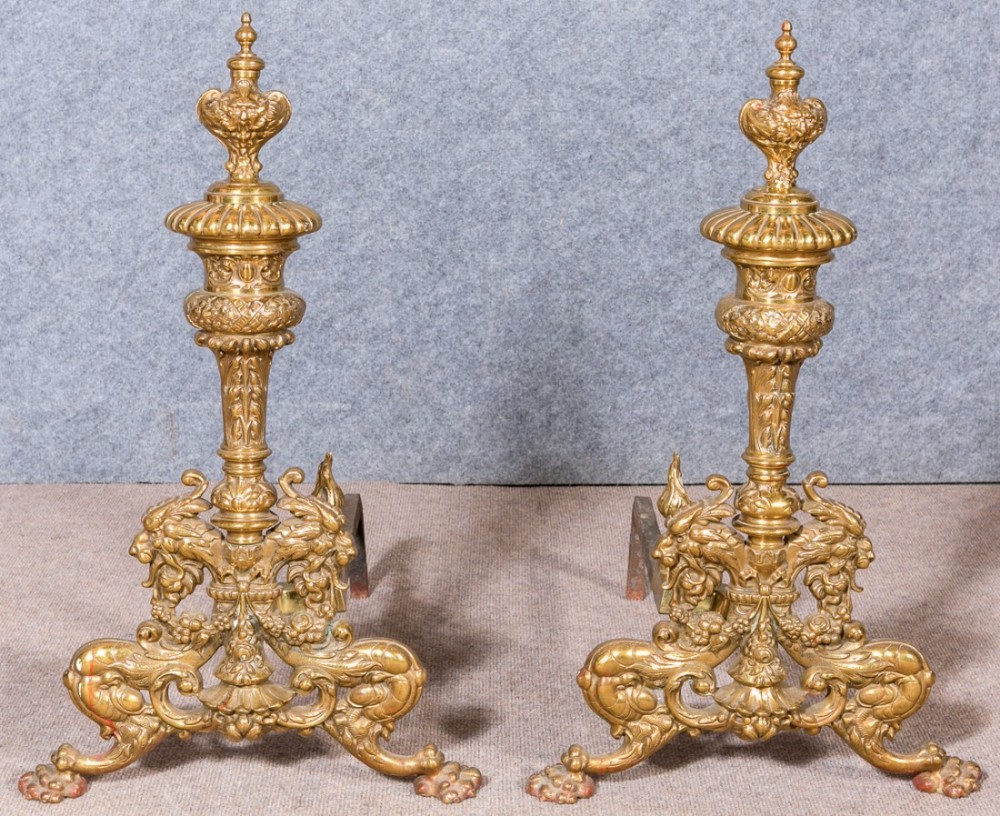 Superb Pair of Antique Andirons / Fire Dogs