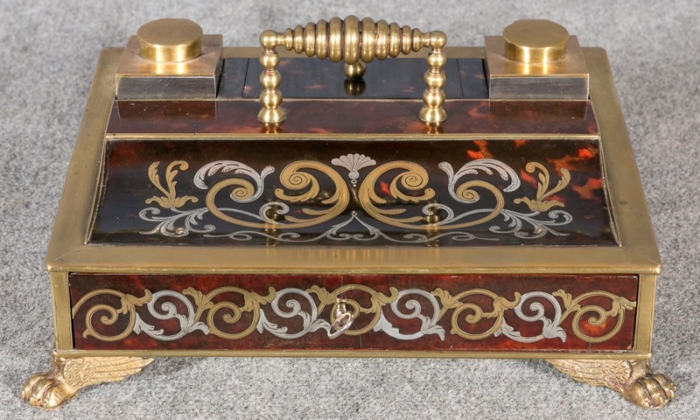 Antique Boulle Desk Stand / Ink Stand