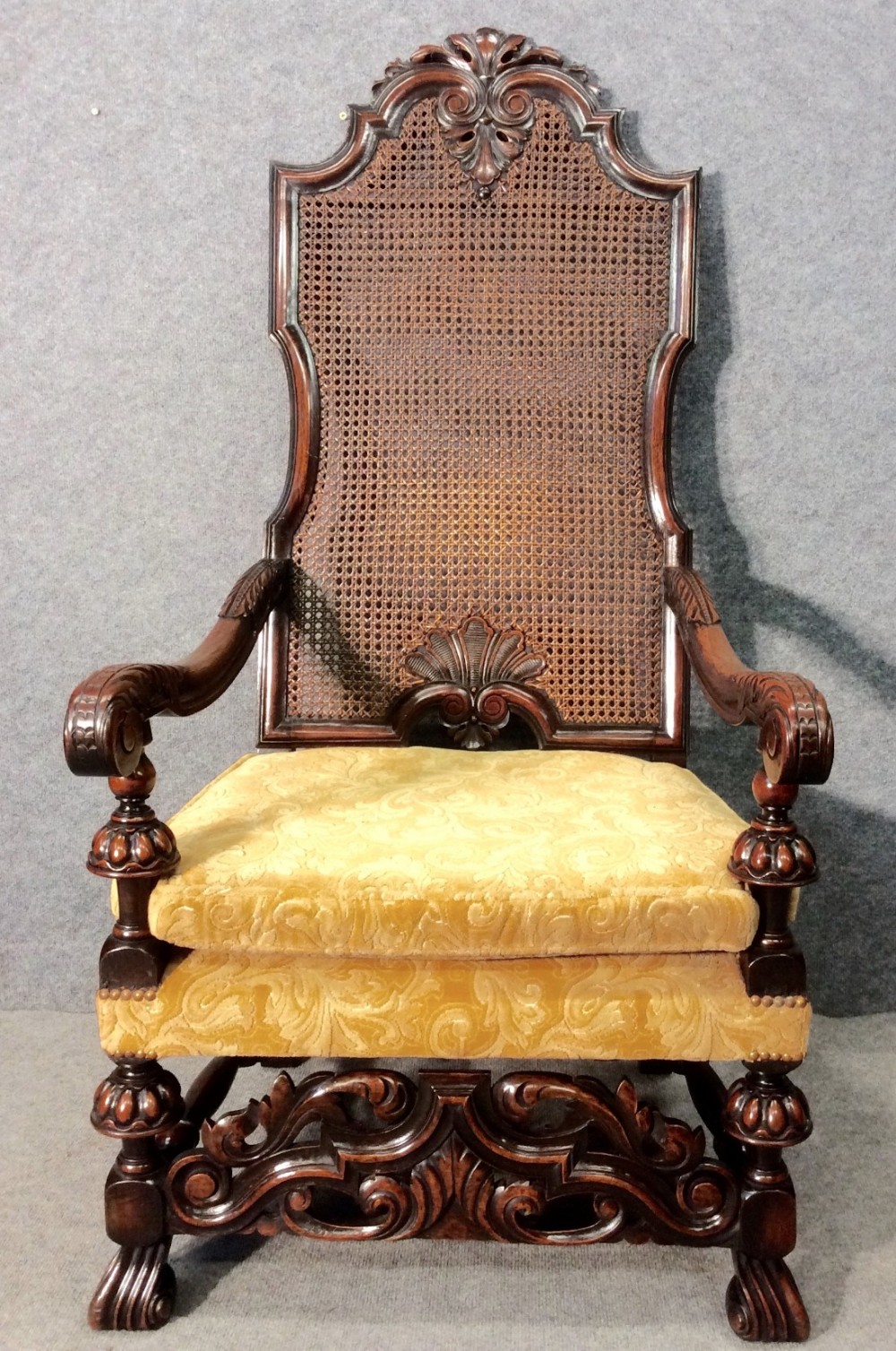 Antique Walnut Throne Chair / Armchair / Elbow Chair