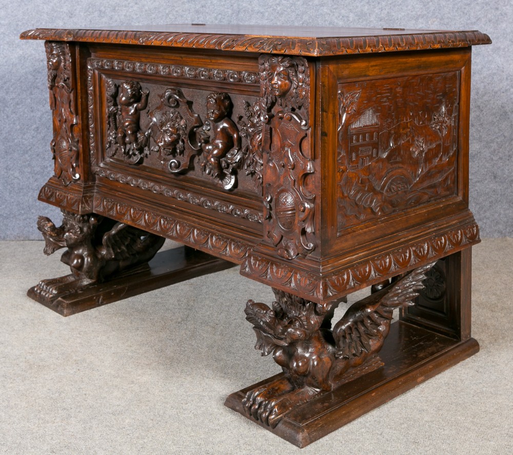 Antique Walnut Cassone Marriage Chest