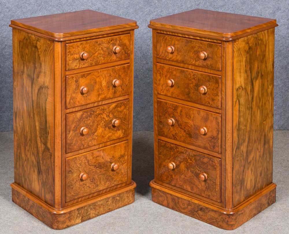 Pair of Victorian Burr Walnut Bedside Chest 