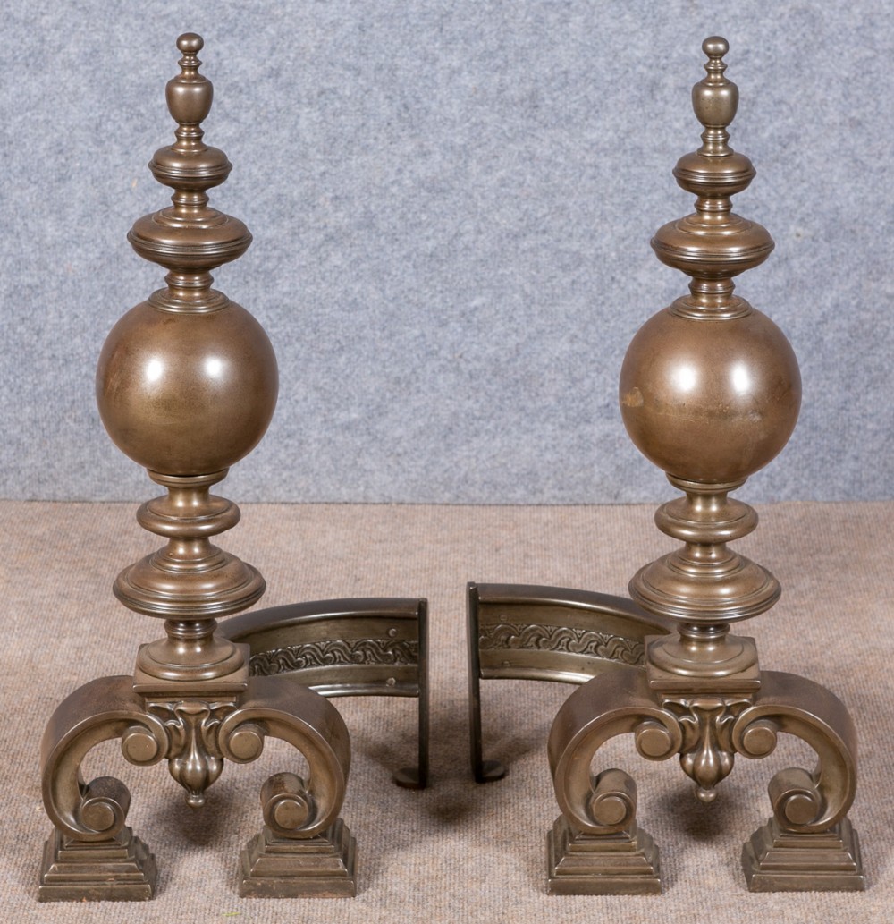  Pair of Polished Steel Andirons Fire Dogs