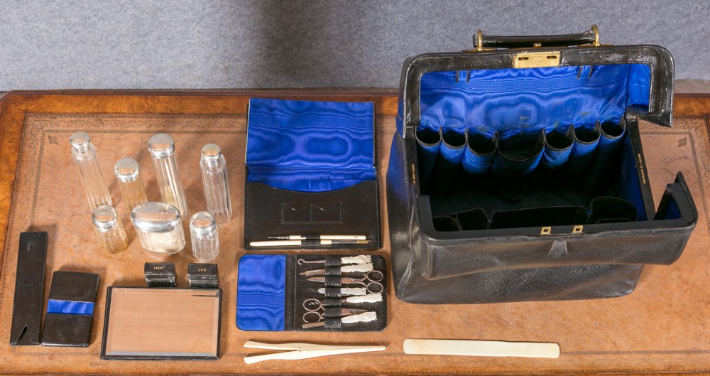 19thC. Leather & Silver Travelling Vanity Case