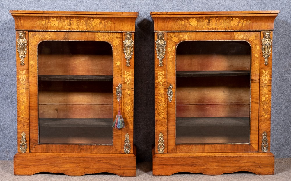 Good Pair of Victorian Walnut Display Pier Cabinets