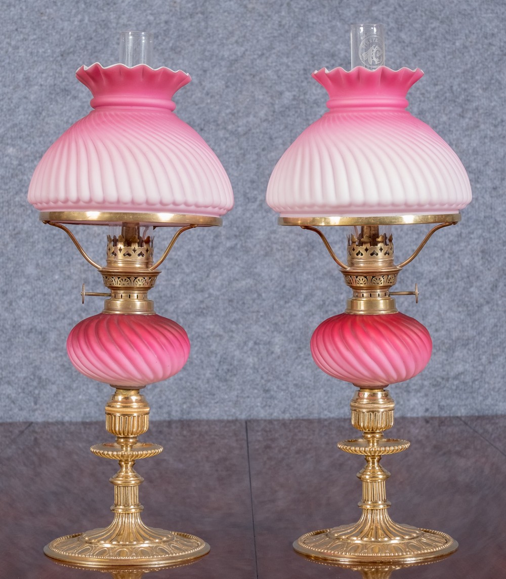 Fine Pair Victorian Peg Oil Lamps