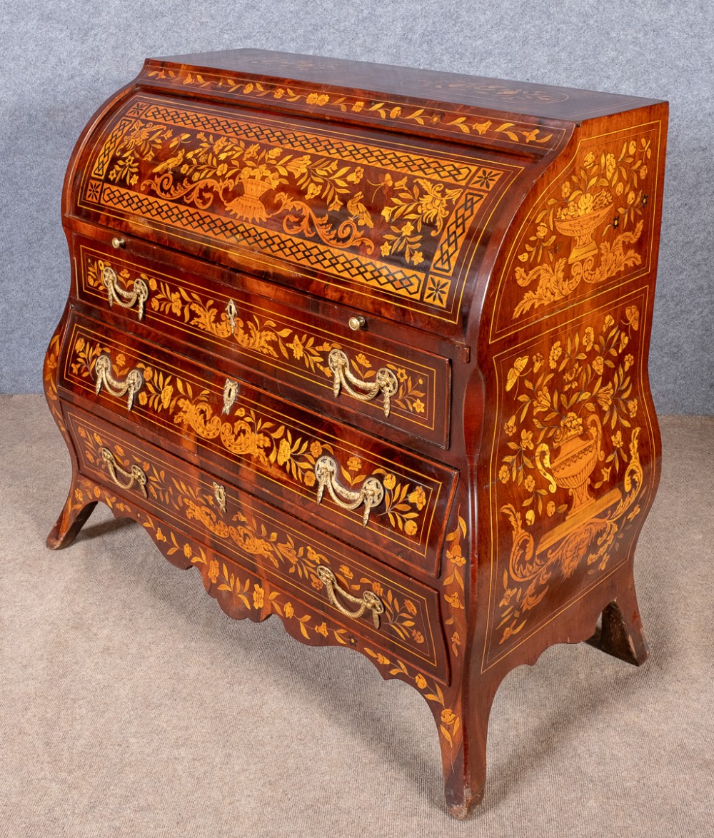 Stunning Dutch Marquetry Cylinder Bureau