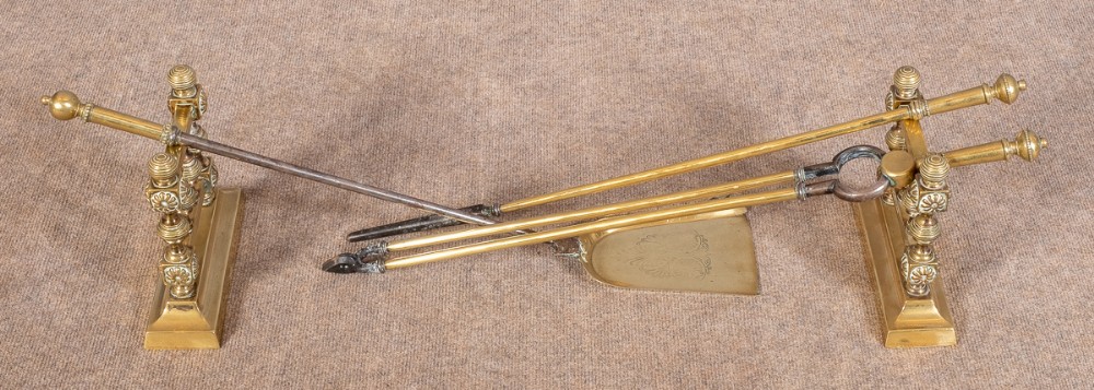 Pair Victorian Fire Dogs And Fire Irons