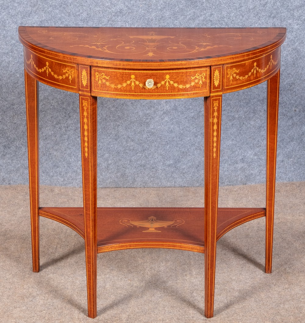 Fine Mahogany and Inlaid Demi Lune Side Table