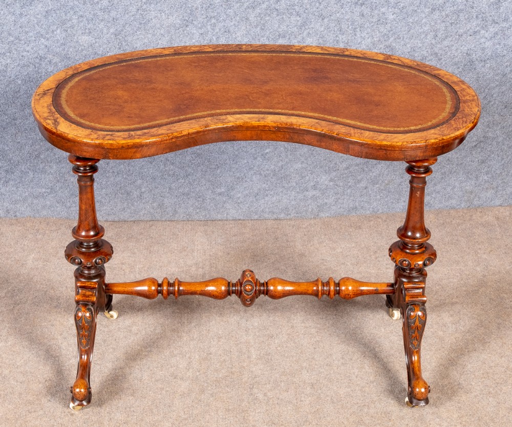 Victorian Burr Walnut Kidney Shaped Writing Table