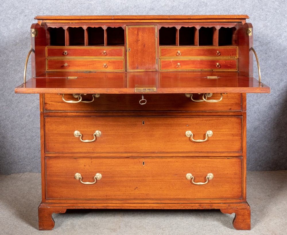 George III Mahogany Campaign Secretaire Chest of Drawers