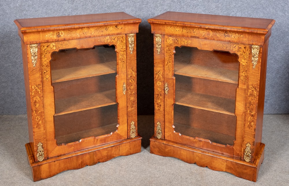 Pair of Victorian Marquetry Inlaid Pier Cabinets