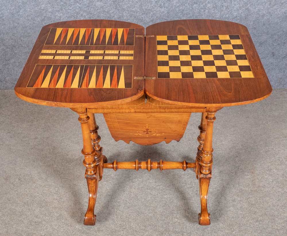 Victorian Walnut & Inlaid Games & Work Table