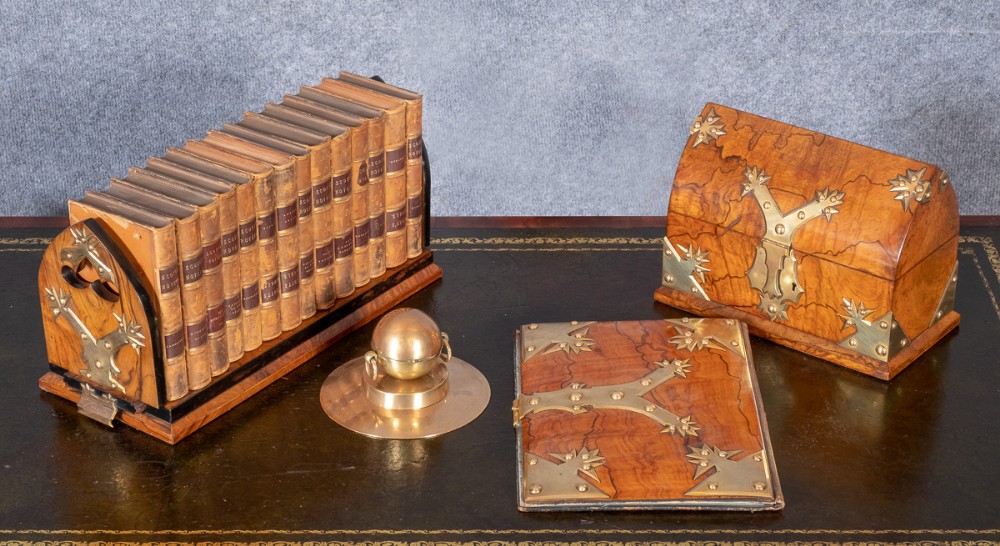 Fine Victorian 4 piece Walnut Desk Set